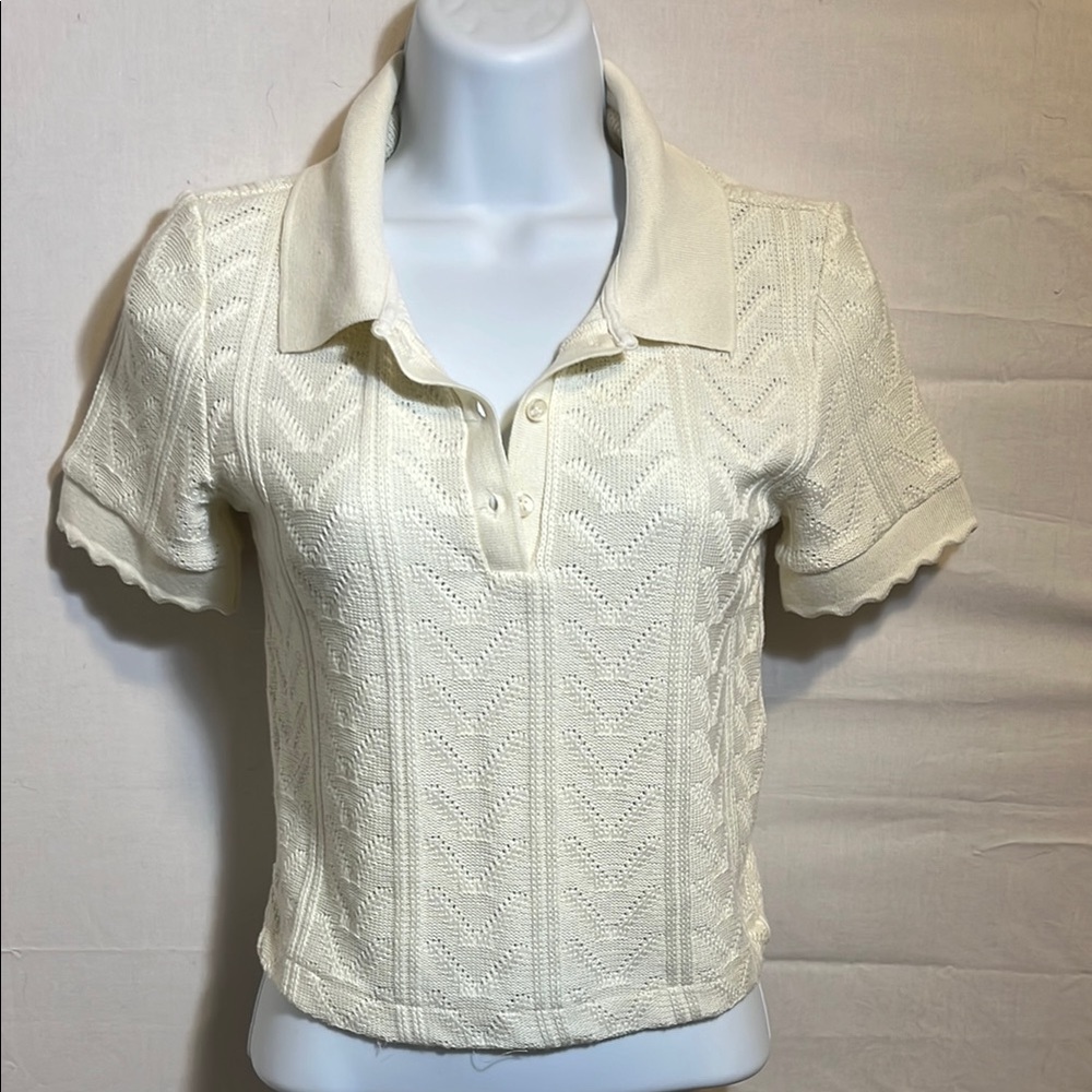 NWOT Zara Cream Ribbed Crop Polo Button Down
